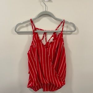 Monteau Red and white striped tank top V-neck.